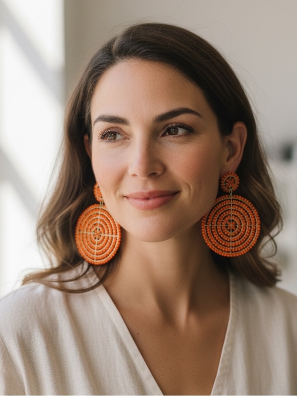 Lisi Lerch Orange Beaded Disc Statement Earrings